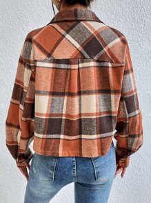 Plaid Flap Pocket Drop Shoulder Overcoat