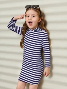 SHEIN Đầm bé gái Sọc Ăn mặc đẹp - Xanh và trắng - Xem 1
