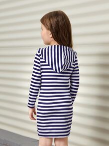 SHEIN Đầm bé gái Sọc Ăn mặc đẹp - Xanh và trắng - Xem 2