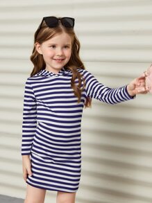 SHEIN Đầm bé gái Sọc Ăn mặc đẹp - Xanh và trắng - Xem 3