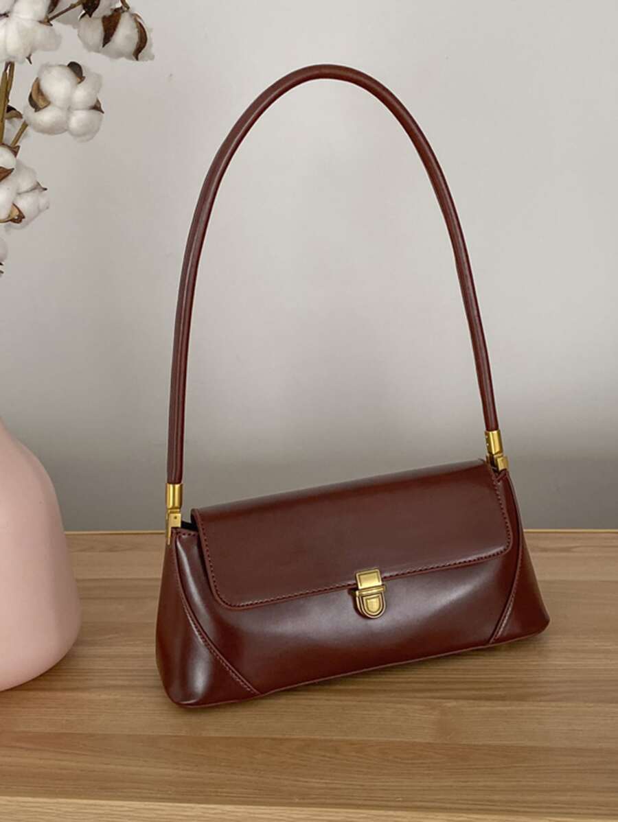 New Faux Baguette Bag, Christmas Gift, Fashionable Casual All-Match Solid Color Women's Armpit Bag With Lock Buckle, Suitable For Office Workers, White-Collars, And College Students, Shoulder Bag Office Bag & Business Casual Bag For Women, Perfect For Office, Business And Work