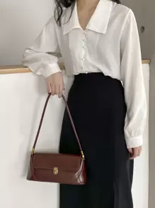 New Faux Baguette Bag, Christmas Gift, Fashionable Casual All-Match Solid Color Women's Armpit Bag With Lock Buckle, Suitable For Office Workers, White-Collars, And College Students, Shoulder Bag Office Bag & Business Casual Bag For Women, Perfect For Office, Business And Work