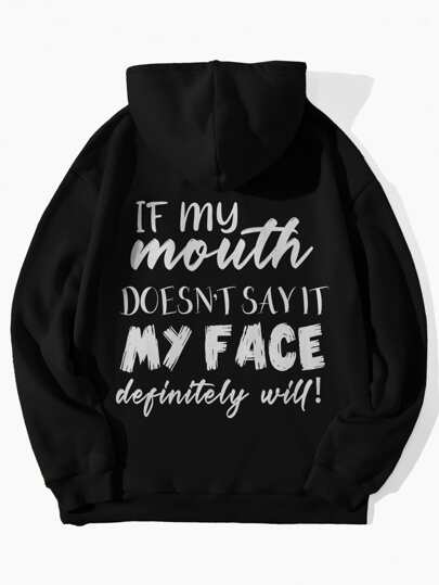 INAWLY Plus Size Slogan Graphic Thermal Lined Drawstring Sweatshirt IF My Mouth DOESN'T SAY IT MY FACE Definitely Will, For Winter Graduation,Back To School,Graduation,Teacher For Women,Back To School Pullover Fall Autumn
