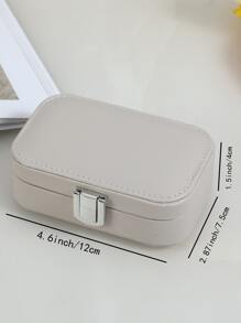 1pc Stitch Detail Jewelry Storage Box,Simple Solid Portable Jewelry Organizer Storage Case, Gift For Back To School - Grey - View 3