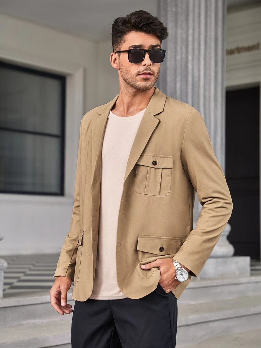 Manfinity Men Flap Pocket Blazer - Khaki - View 1