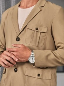 Manfinity Men Flap Pocket Blazer - Khaki - View 2