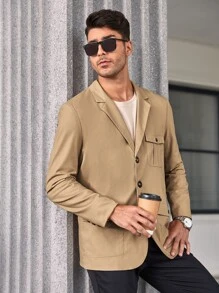 Manfinity Men Flap Pocket Blazer - Khaki - View 7