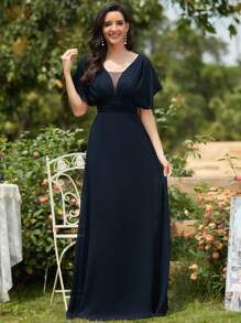 EVERPRETTY Pleated Bodice Ruched Empire Waist Prom Dress - Navy Blue - View 1