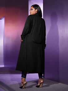 Slaydiva Plus Lapel Collar Belted Trench Coat - Black - View 4