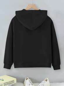 Tween Girl Letter Graphic Zip Up Sweatshirt - Black - View 2