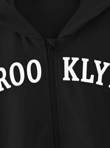 Tween Girl Letter Graphic Zip Up Sweatshirt - Black - View 4