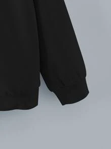 Tween Girl Letter Graphic Zip Up Sweatshirt - Black - View 5