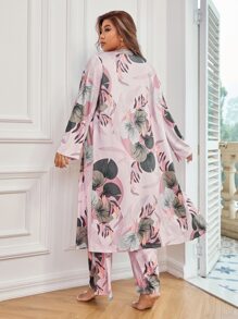 Plus 3pcs Plant Print Peplum PJ Set / Pajama Set - Multicolor - View 2