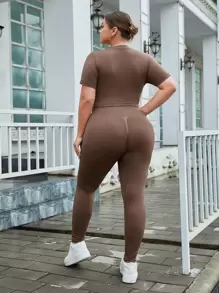 Easithlete 大碼緊縮褶皺臀部收復運動套裝 - 咖啡棕 - 查看 2