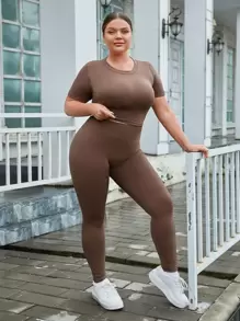 Easithlete 大碼緊縮褶皺臀部收復運動套裝 - 咖啡棕 - 查看 4