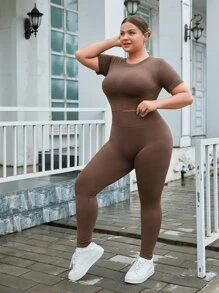 Easithlete 大碼緊縮褶皺臀部收復運動套裝 - 咖啡棕 - 查看 5