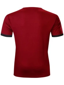 Manfinity Homme Men Letter Graphic Contrast Trim Tee - Burgundy - View 2