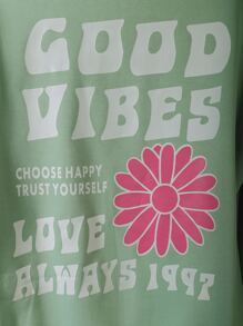 Tween Girl Slogan & Floral Print Sweatshirt - Mint Green - View 4