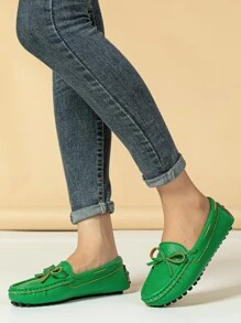 Women's Fashionable Green Ballet Flats With Solid Color, Stitch Detailing And Butterfly Decoration On The Vamp Valentines