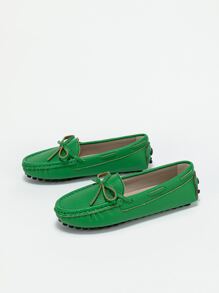 Women's Fashionable Green Ballet Flats With Solid Color, Stitch Detailing And Butterfly Decoration On The Vamp Valentines