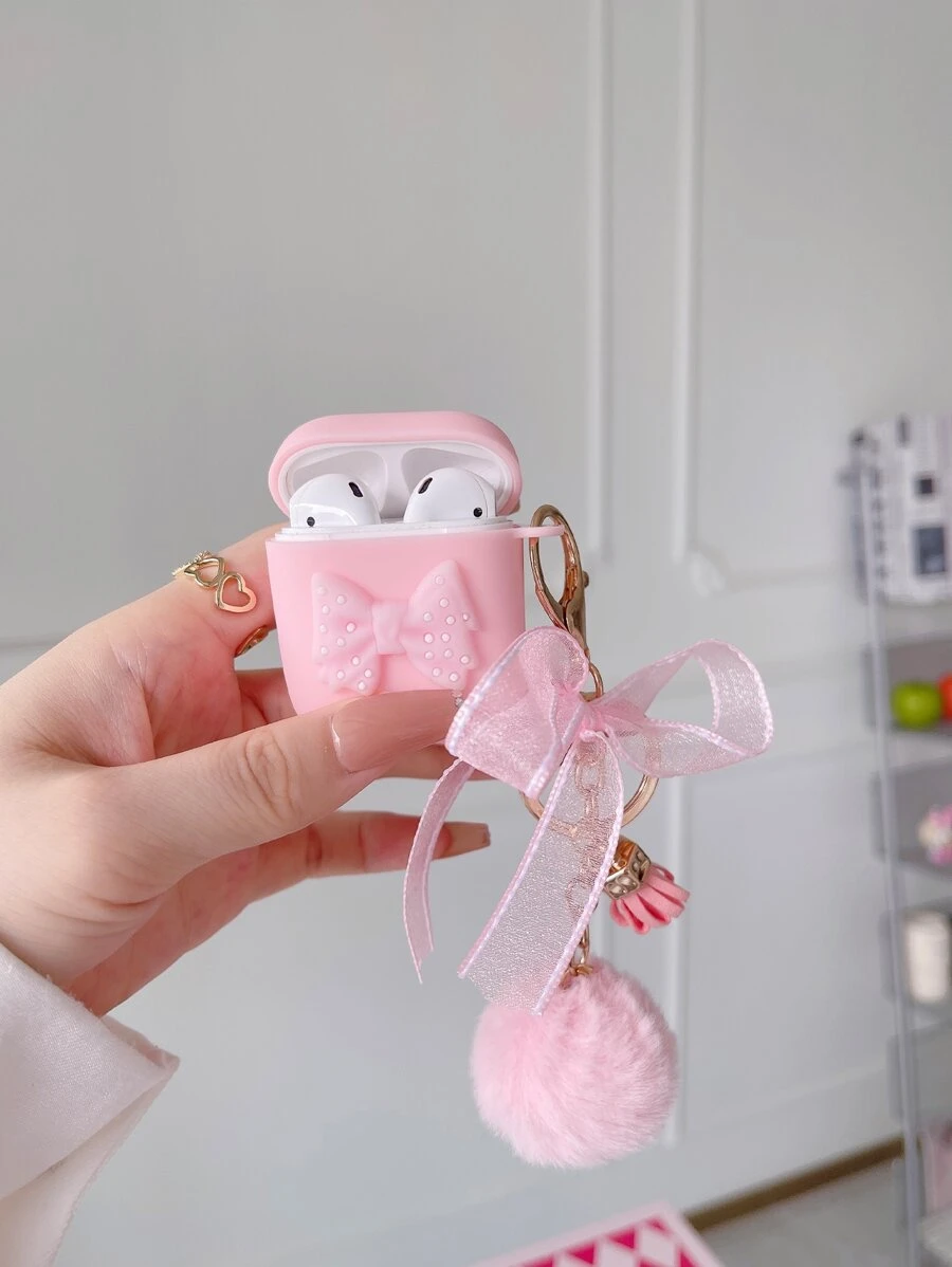 1 Cute Silicone Bow Lace Fur Ball Earphone Case