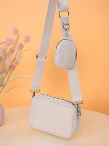 迷你極簡風格方包附錢包 - 米色 - 查看 3