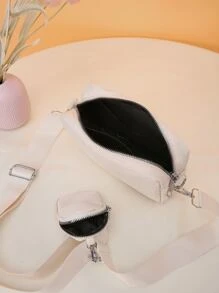 迷你極簡風格方包附錢包 - 米色 - 查看 4