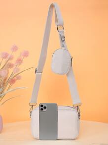 迷你極簡風格方包附錢包 - 米色 - 查看 6