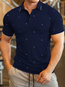 Manfinity Homme Men Geo Print Polo Shirt - Navy Blue - View 1