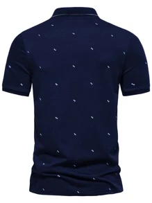 Manfinity Homme Men Geo Print Polo Shirt - Navy Blue - View 2