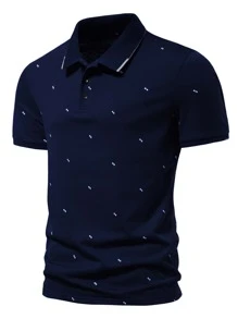 Manfinity Homme Men Geo Print Polo Shirt - Navy Blue - View 3