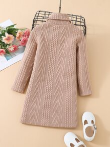 Toddler Girls Asymmetrical Neck Cable Knit Tee Dress - Apricot - View 2