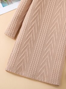 Toddler Girls Asymmetrical Neck Cable Knit Tee Dress - Apricot - View 3