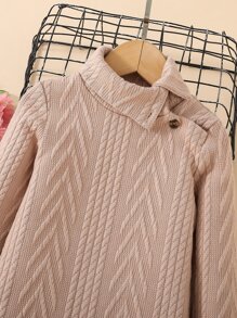 Toddler Girls Asymmetrical Neck Cable Knit Tee Dress - Apricot - View 4
