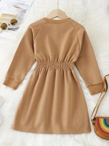 Toddler Girls Raglan Sleeve Elastic Waist Sweatshirt Dress - Brown - View 2