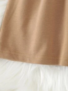 Toddler Girls Raglan Sleeve Elastic Waist Sweatshirt Dress - Brown - View 3