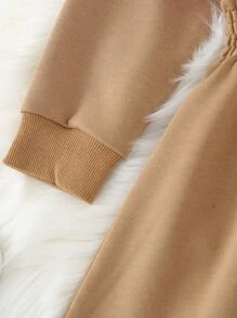 Toddler Girls Raglan Sleeve Elastic Waist Sweatshirt Dress - Brown - View 4