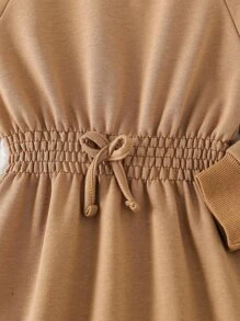 Toddler Girls Raglan Sleeve Elastic Waist Sweatshirt Dress - Brown - View 5