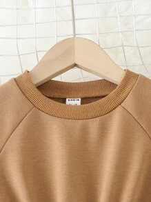 Toddler Girls Raglan Sleeve Elastic Waist Sweatshirt Dress - Brown - View 6