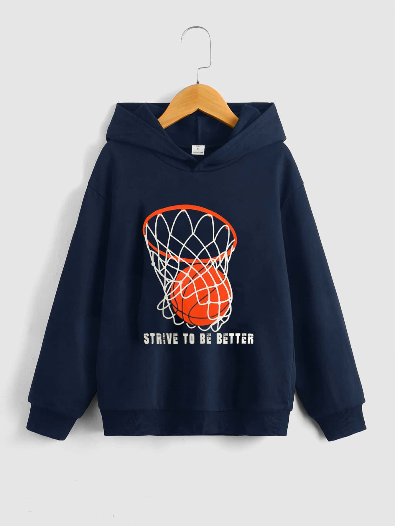 SHEIN 男孩籃球和標語圖案落肩袖連帽衫