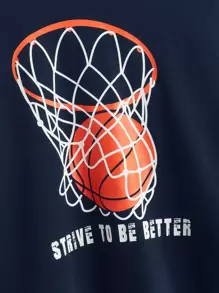 SHEIN 男孩籃球和標語圖案落肩袖連帽衫