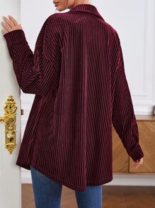 SHEIN LUNE Drop Shoulder Velvet Shirt - Maroon - View 3