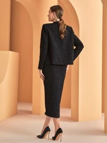 Modelyn Double Breasted Tweed Tube Dress & Jacket - Black - View 2