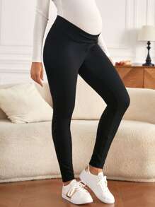 SHEIN Maternity Solid Belly Support Leggings - Black - View 3