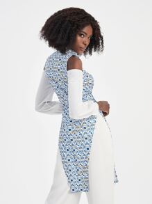 Yumiko 碎花挖肩不對稱下擺上衣 - 藍白色 - 查看 2