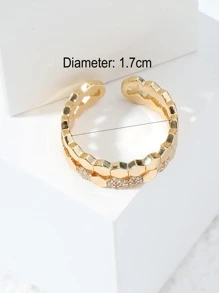 方晶鋯石和幾何裝飾開口戒指 - 金黃色 - 查看 3