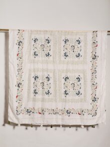 花卉圖案流蘇墜飾圍巾 - 彩色 - 查看 2