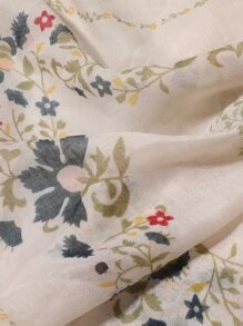 花卉圖案流蘇墜飾圍巾 - 彩色 - 查看 4