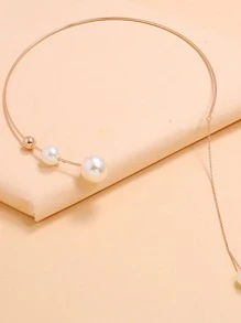 SHEIN Belle Đồ trang trí Ngọc Trai giả Choker Cuff - Hoa hồng vàng - Xem 3