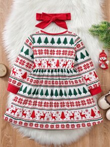 小女童聖誕圖案洋裝和頭巾